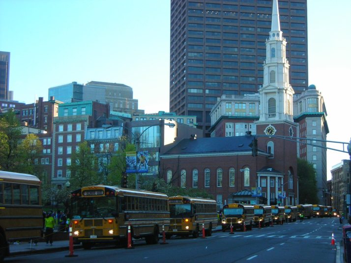 Monday morning. Race Day. Lots of Busses. Boston Commons.